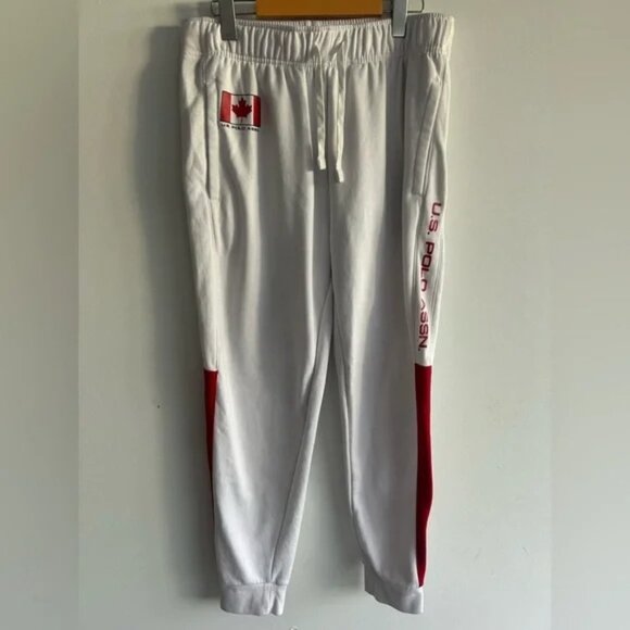 US POLO ASSN. brand size M, white sweatpants with Canadian flag, pockets - Picture 1 of 8